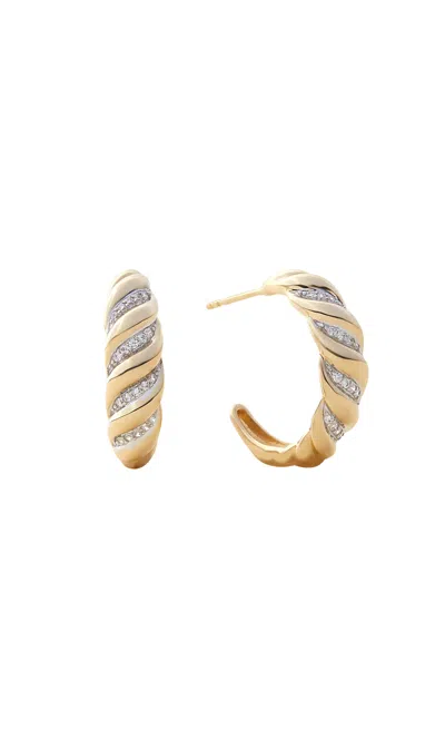 Italic 14k Solid Gold Diamond Croissant Hoop Earrings