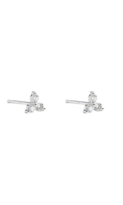 Italic 14k Solid Gold Diamond Triplet Studs In White