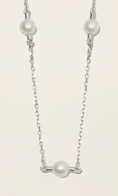Italic 14k Solid Gold Petite Cultured Pearl Station Necklace In White