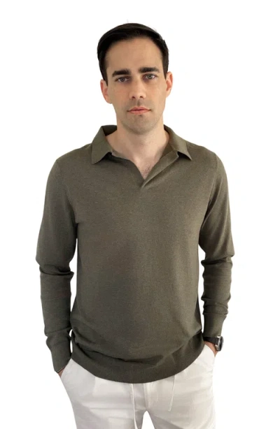 Italic Elliot Featherlight Long Sleeve Polo Shirt In Green