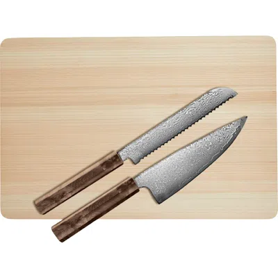 Italic Kumo Chef Knife, Bread Knife & Cutting Board Set In Stabilized Maple