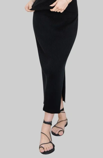 Italic Mia Featherlight Ribbed Midi Skirt In Black