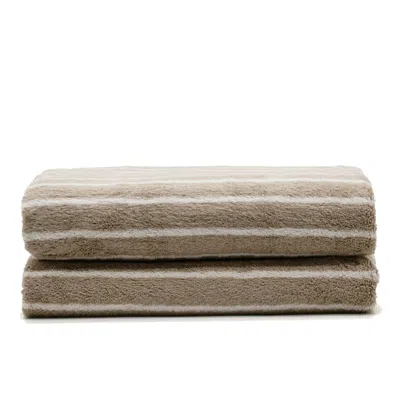 Italic Neutrals Ultraplush Australian Cotton Bath Towels - Set Of Two - Striped Tan In Brown