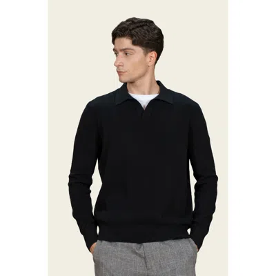 Italic Olivier Birdseye Cashmere Long Sleeve Polo In Black