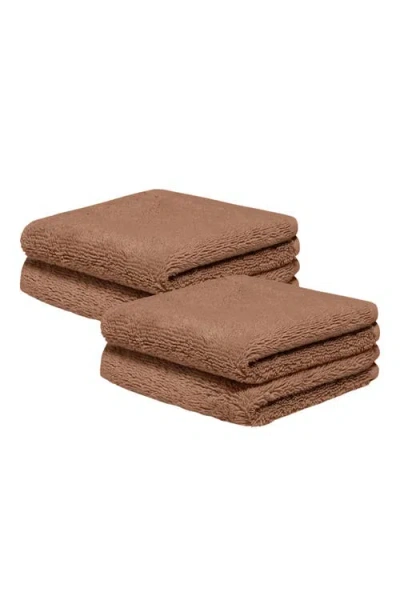 Italic Serene Ultraplush Collection Bath Essentials- Washcloths 4 Pack In Brown