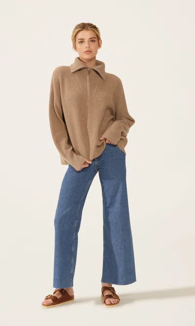Italic Sophia Chunky Cashmere Quarter Zip Pullover In Brown