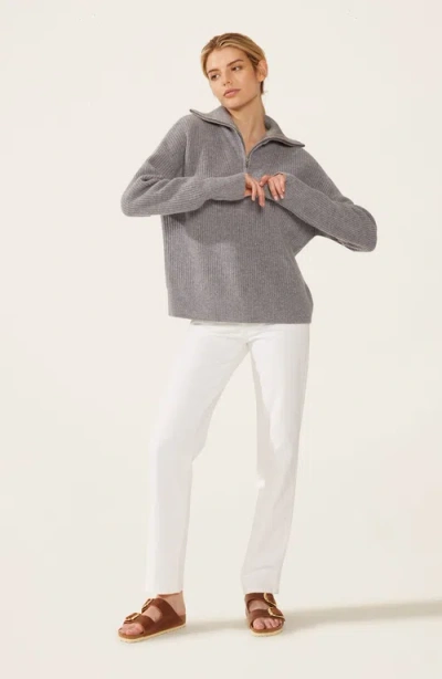 Italic Sophia Chunky Cashmere Quarter Zip Pullover In Pebble Grey