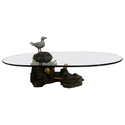 Pre-owned Italo Valenti Sculptural Coffee Table With Seagull And Marine Life Base, 1970s In Gold