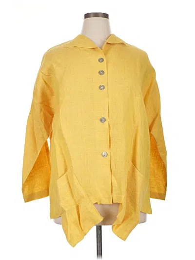 Pre-owned Itemz Chris Baumgartner 3/4 Sleeve Button Down Shirt In Yellow