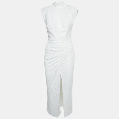 Pre-owned Itmfl White Sequin Draped Sleeveless Long Dress S