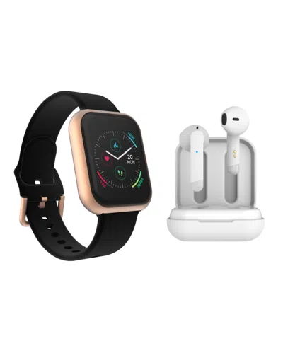 Itouch Air 3 Unisex Black Silicone Strap Smartwatch 40mm With White Amp Plus Wireless Earbuds Bundle