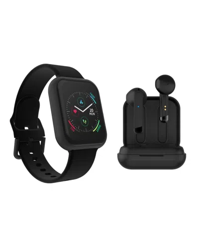 Itouch Air 3 Unisex Black Silicone Strap Smartwatch 44mm With Black Amp Plus Wireless Earbuds Bundle