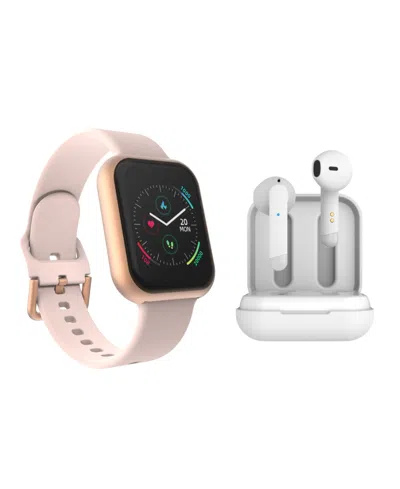 Itouch Air 3 Unisex Blush Silicone Strap Smartwatch 40mm With White Amp Plus Wireless Earbuds Bundle In Pink