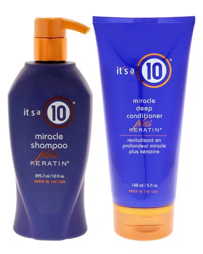 It's A 10 Unisex 10oz Miracle Shampoo Plus Keratin & 5oz Miracle Deep Conditioner Plus Keratin 2pc K In Blue