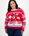 It's Our Time Trendy Plus Flamingo Ugly Xmas Sweater In Red