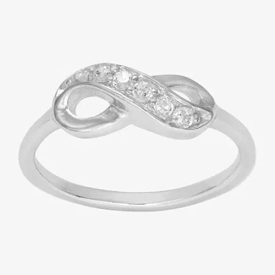 Itsy Bitsy Womens White Crystal Sterling Silver Delicate Band In Metallic