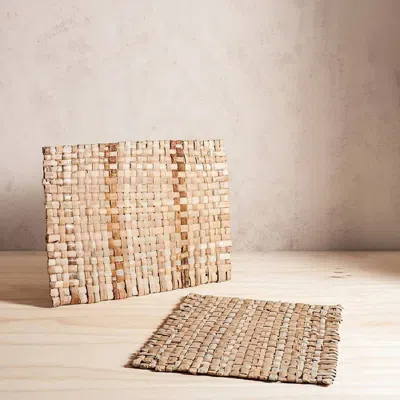 Itza Wood Handwoven Reed Placemats In Beige