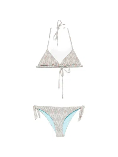 Iu Rita Mennoia Zigzag-knit Triangle Bikini In Gray