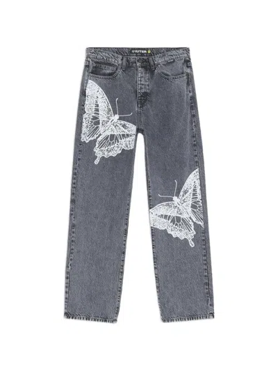 Iuter Butterfly Loose Jeans In Gray