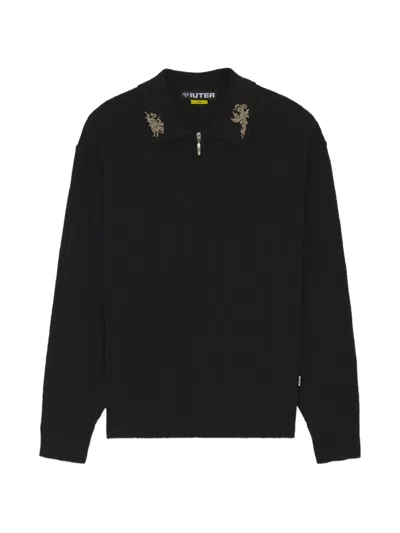 Iuter Courage Embroidered Half-zip Polo In Black