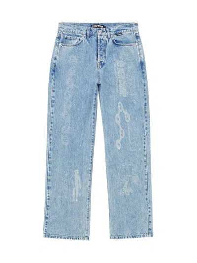 Iuter Discovery Loose Denim Pants Jeans Straight Leg With Laser Graphics - Medium Blue
