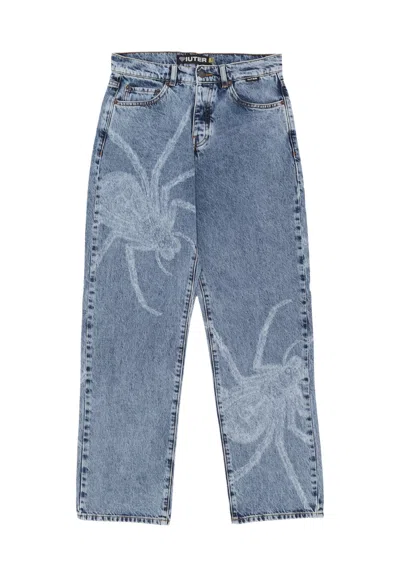 Iuter Jeans Man Spider Loose Denim Pants Blue Bleach
