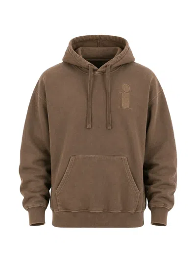 Iuter Logo-embroidered Acid-wash Hoodie In Brown