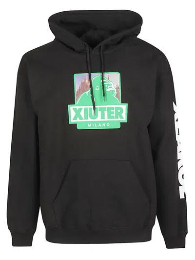 Iuter Printed Cotton Hoodie In Black