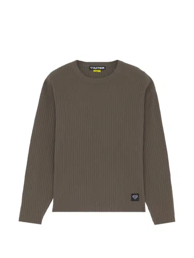 Iuter Ribbed-knit Logo-patch Sweater In Brown