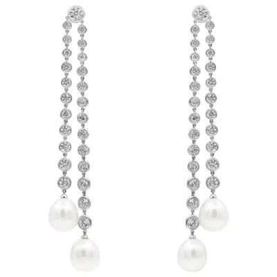 Pre-owned Ivanka Trump 12.30 Carats Round Cut Diamond & South Sea Pearl Dangle Earrings In Multi
