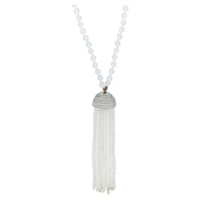 Pre-owned Ivanka Trump 18k White Gold Diamond And Crystal Tassel Necklace It05-042026