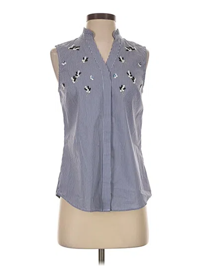 Ivanka Trump Sleeveless Button Down Shirt In Blue