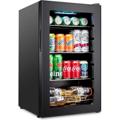 Ivation 101 Can Beverage Refrigerator, Freestanding Mini Fridge With Glass Door In Black