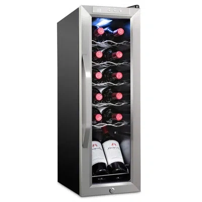 Ivation 12 Bottle Compressor Wine Refrigerator, Freestanding Wine Cooler With Lock, Stainless Steel