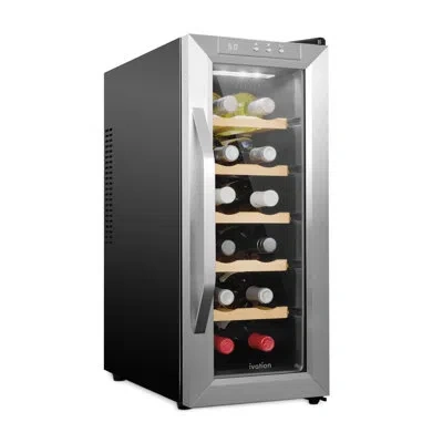 Ivation 12 Bottle Single Zone Freestanding Wine Refrigerator In Stainless Steel