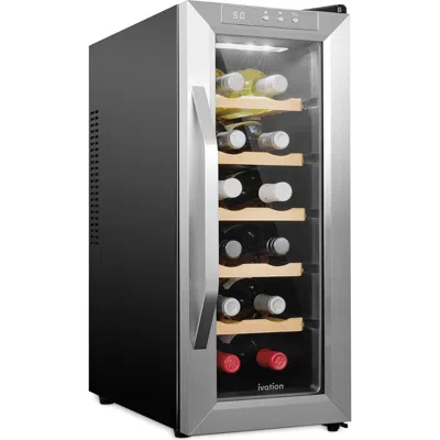 Ivation 12 Bottle Wine Fridge Freestanding Wine Cooler Refrigerator With Glass Door In Silver