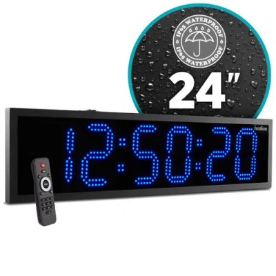 Ivation 24" Outdoor Digital Clock, Waterproof Led Display, Auto Time Sync, Temp, Date And Timer In Blue