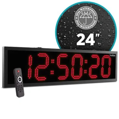 Ivation 24" Outdoor Digital Clock, Waterproof Led Display, Auto Time Sync, Temp, Date And Timer In Red