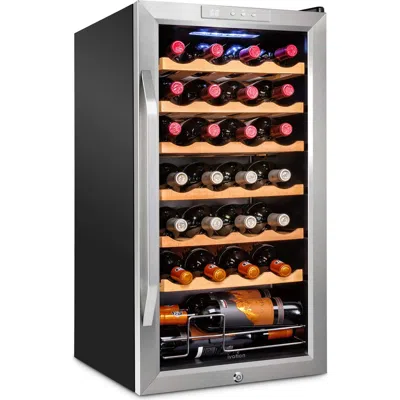 Ivation 28 Bottle Compressor Wine Refrigerator, Freestanding Wine Cooler With Lock In Silver