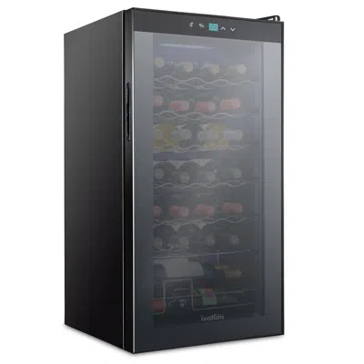Ivation 28 Bottle Single Zone Freestanding Wine Refrigerator In Black