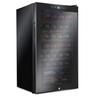 Ivation 34 Bottle Compressor Wine Refrigerator, Freestanding Wine Cooler With Lock In Black