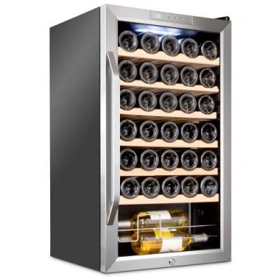 Ivation 34 Bottle Compressor Wine Refrigerator, Freestanding Wine Cooler With Lock In Silver