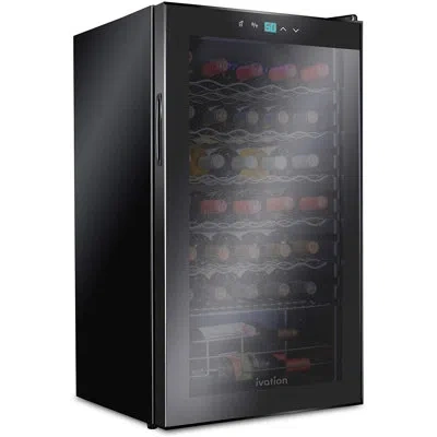 Ivation 34 Bottle Single Zone Freestanding Wine Refrigerator In Black