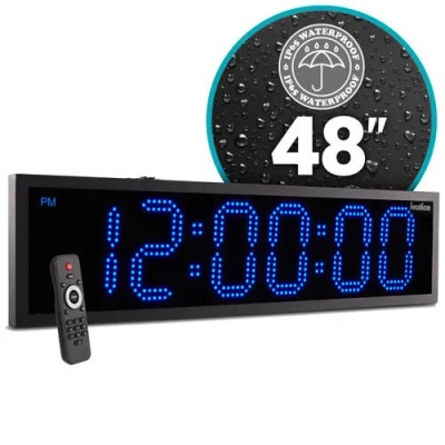 Ivation 48 Waterproof Outdoor Digital Led Clock With Auto Time Sync, Temperature & Date In Blue