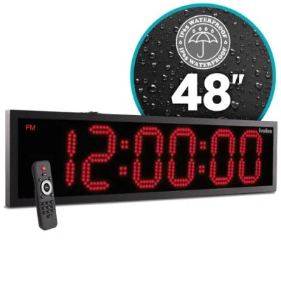 Ivation 48 Waterproof Outdoor Digital Led Clock With Auto Time Sync, Temperature & Date In Black