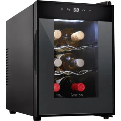 Ivation 6 Bottle Horizontal Thermoelectric Wine Cooler, Super Quiet Freestanding Wine Fridge - Black