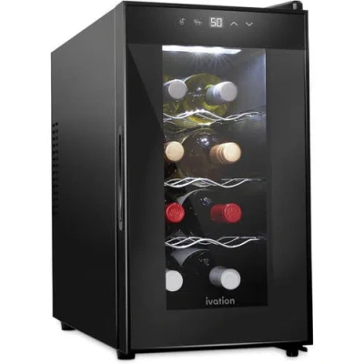 Ivation 8 Bottle Wine Fridge Freestanding Small Wine Cooler Refrigerator With Glass Door In Black