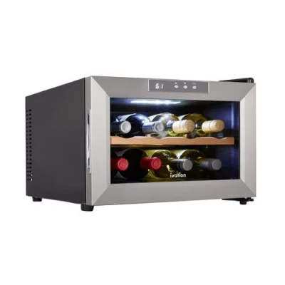 Ivation 8 Bottle Wine Fridge Freestanding Small Wine Cooler Refrigerator With Glass Door In Gray