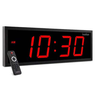 Ivation Digital Wall Clock, Big Led Display, Timer, Alarms, Auto Brightness, Remote In Red