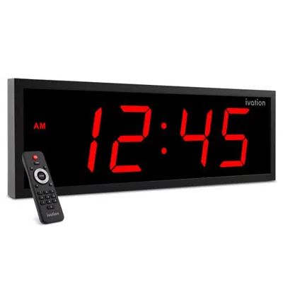 Ivation Digital Wall Clock, Big Led Display, Timer, Alarms, Auto Brightness, Remote In Red - Large